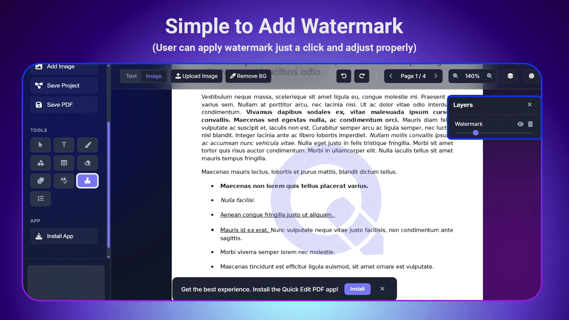 Professional document with watermark applied using Quick Edit PDF